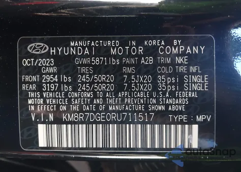 2024 Hyundai Palisade from USA, damaged, VIN KM8R7DGE0RU711517
